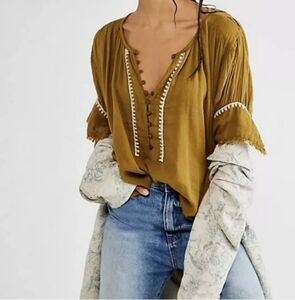 Free People Alexi Top Olive Green Or Cream White Oversized Peasant Top Size XS